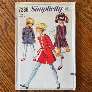 Vintage 1960s Simplicity 7280 Sewing Pattern Size 8 Girl Jumper Dress COMPLETE
